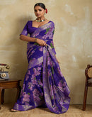 Violet Georgette Floral Printed Saree