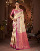 Beige Silk Woven Saree