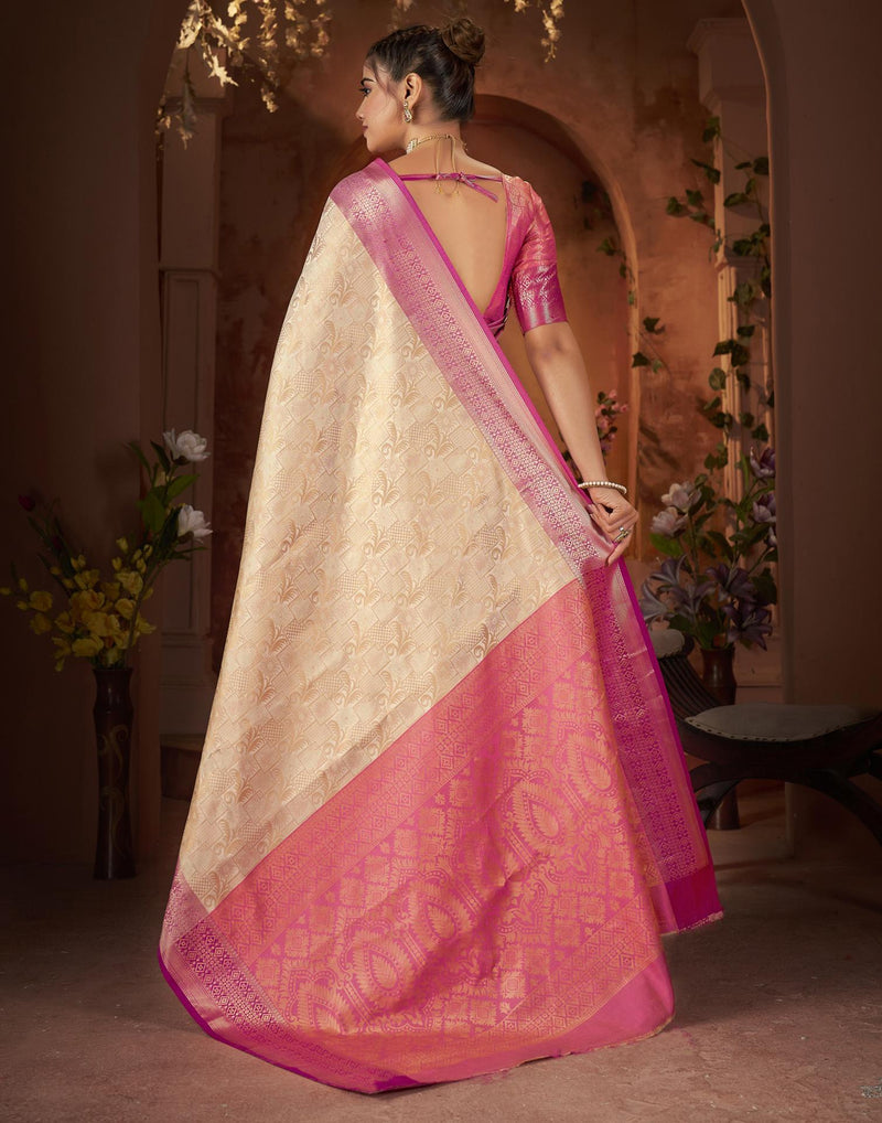 Beige Silk Woven Saree