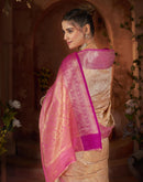 Beige Silk Woven Saree
