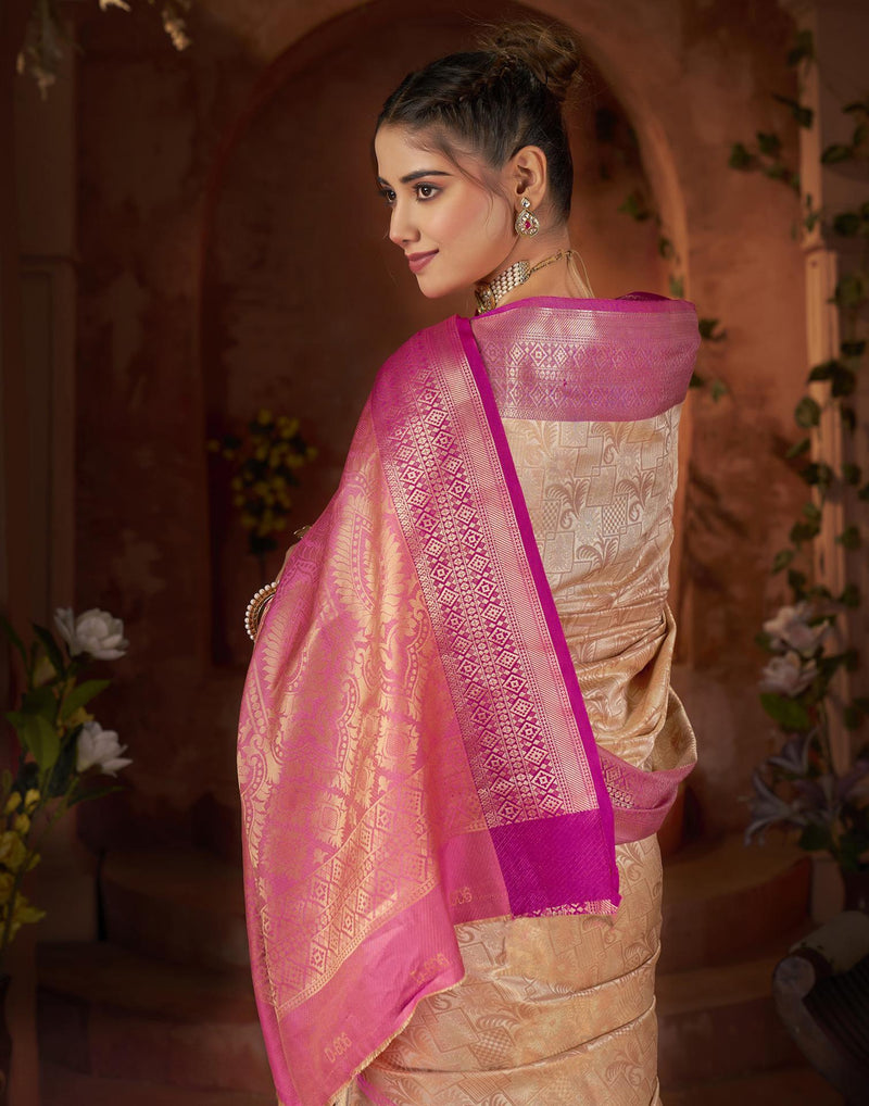 Beige Silk Woven Saree