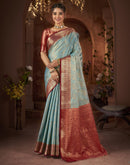Sky Blue Silk Woven Banarasi Saree