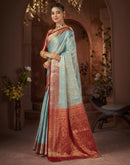 Sky Blue Silk Woven Banarasi Saree