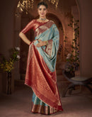 Sky Blue Silk Woven Banarasi Saree