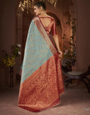 Sky Blue Silk Woven Banarasi Saree