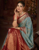 Sky Blue Silk Woven Banarasi Saree