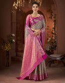 Grey Silk Woven Banarasi Saree