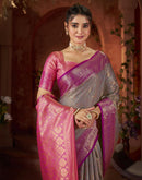 Grey Silk Woven Banarasi Saree