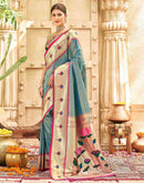 Light Rama Blue Silk Woven Paithani Saree