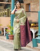 Tea Green Silk Woven Saree