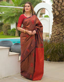 Wine Silk Woven Saree
