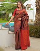 Wine Silk Woven Saree