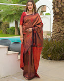 Wine Silk Woven Saree