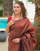 Wine Silk Woven Saree