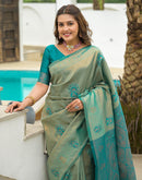 Teal Green Silk Woven Saree