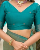 Teal Green Silk Woven Saree