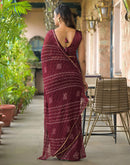 Maroon Georgette Printed Bandhani Saree