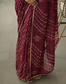 Maroon Georgette Printed Bandhani Saree