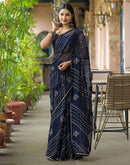 Navy Blue Georgette Printed Bandhani Saree