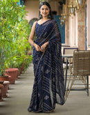 Navy Blue Georgette Printed Bandhani Saree