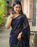 Navy Blue Georgette Printed Bandhani Saree