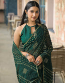 Bottle Green Georgette Printed Bandhani Saree