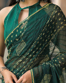 Bottle Green Georgette Printed Bandhani Saree