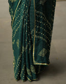 Bottle Green Georgette Printed Bandhani Saree