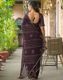 Wine Georgette Printed Bandhani Saree