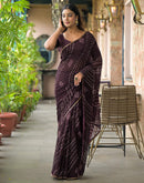 Wine Georgette Printed Bandhani Saree