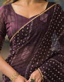 Wine Georgette Printed Bandhani Saree
