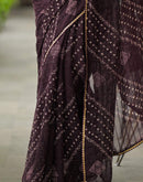 Wine Georgette Printed Bandhani Saree