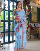 Sky Blue Georgette Floral Printed Saree