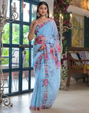 Sky Blue Georgette Floral Printed Saree