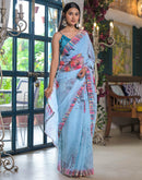 Sky Blue Georgette Floral Printed Saree