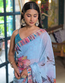 Sky Blue Georgette Floral Printed Saree