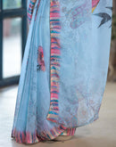 Sky Blue Georgette Floral Printed Saree