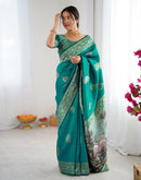Teal Green Silk Woven Saree