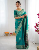 Teal Green Silk Woven Saree