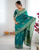Teal Green Silk Woven Saree