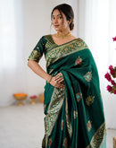 Bottle Green Silk Woven Saree