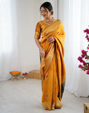 Yellow Silk Woven Saree