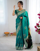 Teal Green Silk Woven Saree