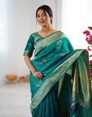 Teal Green Silk Woven Saree