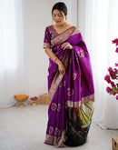 Dark Purple Silk Woven Saree