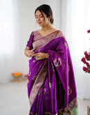 Dark Purple Silk Woven Saree