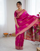 Dark Pink Silk Woven Saree