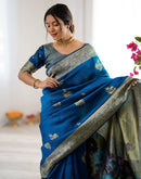 Teal Blue Silk Woven Saree