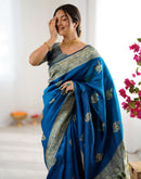 Teal Blue Silk Woven Saree