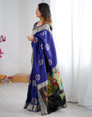Navy Blue Silk Woven Saree
